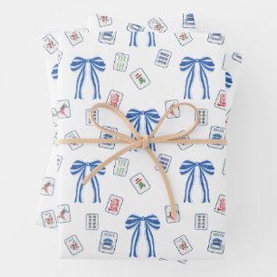 Watercolor Mahjong Tiles & Bows Wrapping Paper Sheets