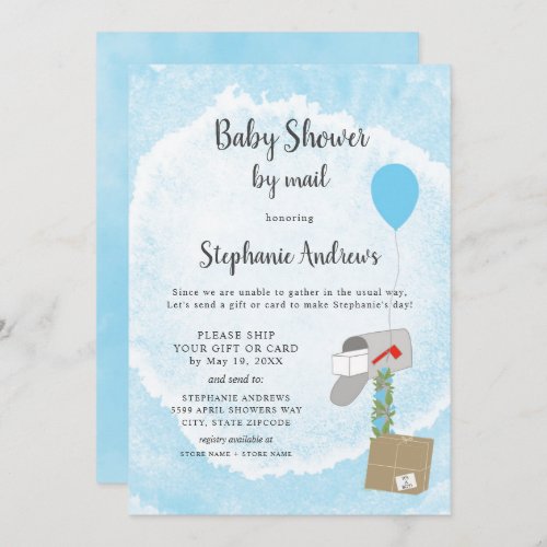 Watercolor Mailbox Boy Baby Shower by mail Invitation