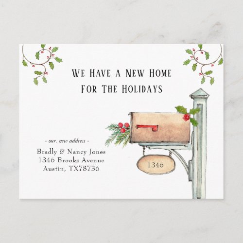 Watercolor Mailbox New Home for Holiday Postcard
