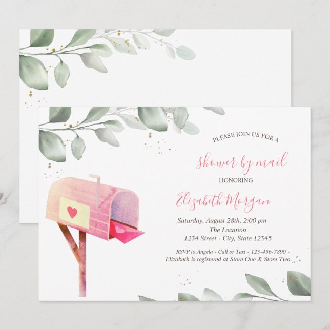 Watercolor Mailbox Tree Leaves Virtual Baby Shower Invitation (Front/Back)