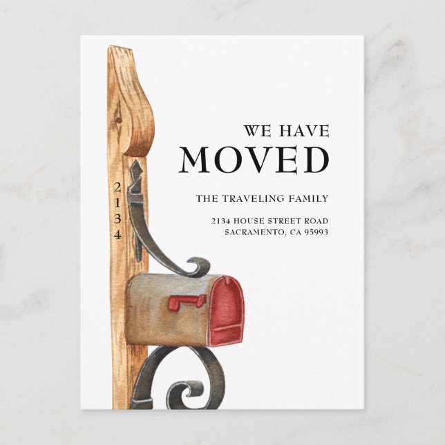 Watercolor Mailbox We Have Moved Announcement (Front)