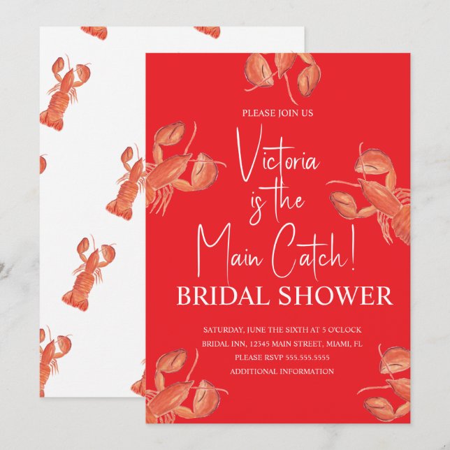 Watercolor Main Catch Lobster Bridal Shower Invitation (Front/Back)