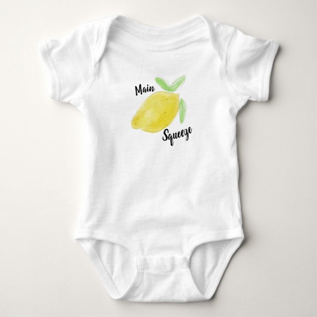 Watercolor “Main Squeeze” Lemon Baby Bodysuit (Front)