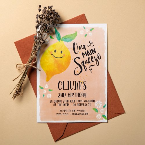 Watercolor Main Squeeze Lemon Birthday Invitation