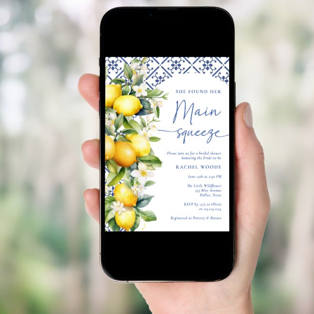 Watercolor Main Squeeze Photo Bridal Shower Invitation (Front Digital)