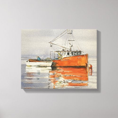 Watercolor Maine Fishing Boat Canvas Coastal Print