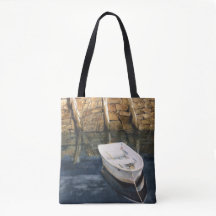 Watercolor Maine Rowboat Harbor Coastal Tote Bag