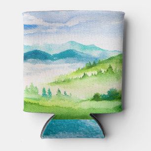 Watercolor: Majestic Mountain Scenery. Can Cooler