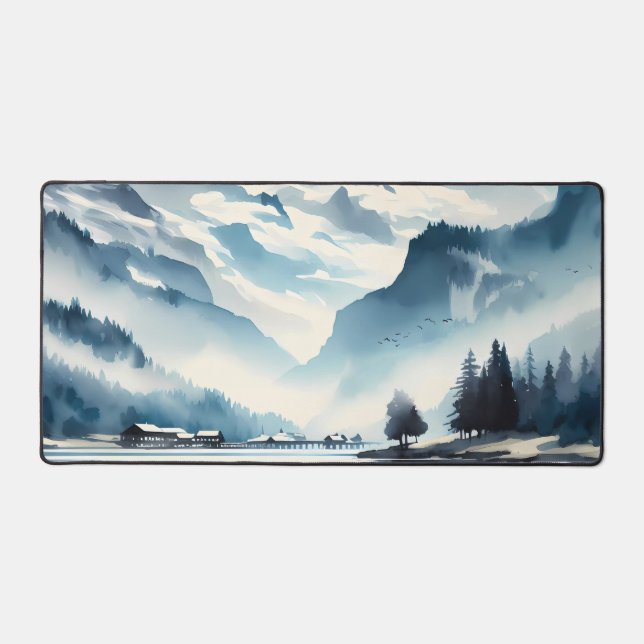 Watercolor Majestic snow-capped mountains Desk Mat (Front)