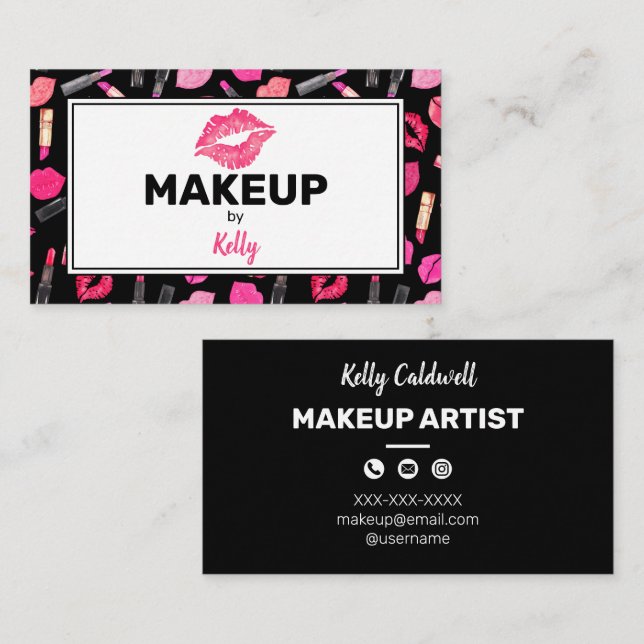 Watercolor Makeup Artist Glam Gold Pink Business C Card (Front/Back)