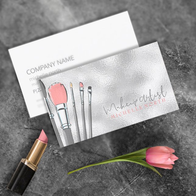 Watercolor Makeup Brushes Pink ID350 Business Card (Creator Uploaded)
