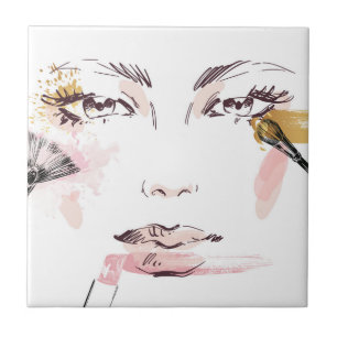 Watercolor Makeup Face Ceramic Tile