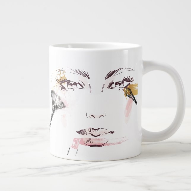 Watercolor Makeup Face Giant Coffee Mug (Right)
