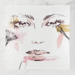 Watercolor Makeup Face Trinket Tray