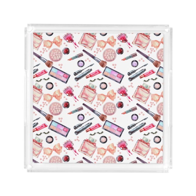 Watercolor Makeup Pattern Acrylic Tray (Front)