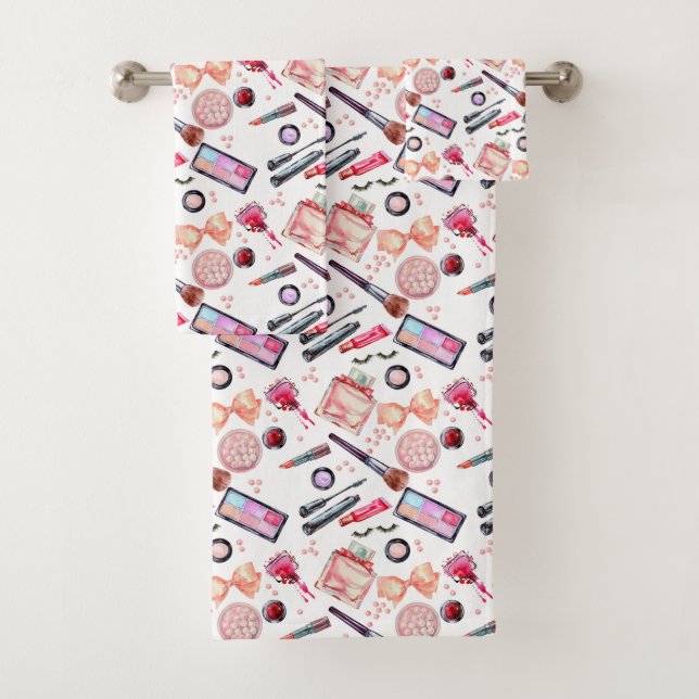 Watercolor Makeup Pattern Bath Towel Set (Insitu)