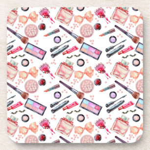 Watercolor Makeup Pattern Beverage Coaster