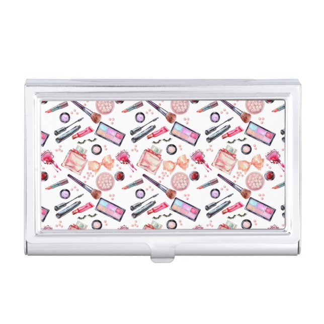 Watercolor Makeup Pattern Business Card Case (Front)