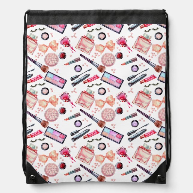 Watercolor Makeup Pattern Drawstring Bag (Front)