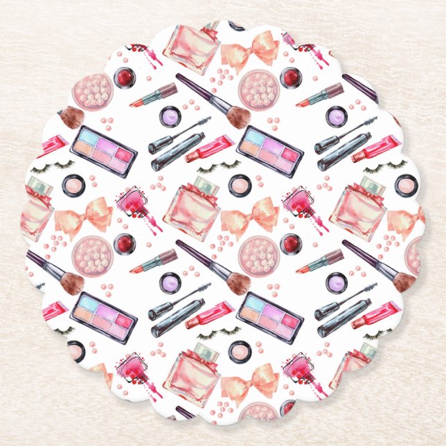 Watercolor Makeup Pattern Paper Coaster (Front)