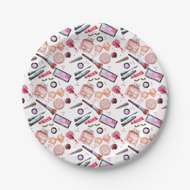 Watercolor Makeup Pattern Paper Plates (Front)