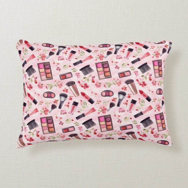 Watercolor Makeup Pattern with Feminine Charm Accent Pillow (Front)