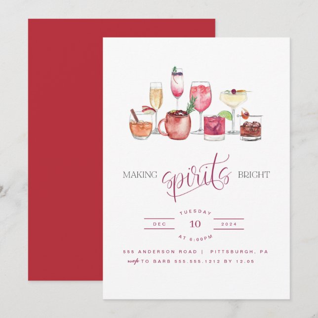 Watercolor Making Spirits Bright Party Invitation (Front/Back)