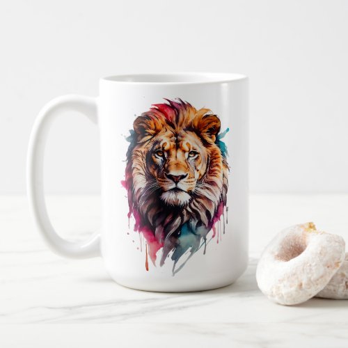 Watercolor Male Lion Cat Splatter Art Portrait  Coffee Mug
