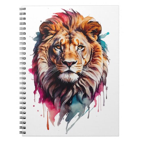 Watercolor Male Lion Cat Splatter Art Portrait  Notebook