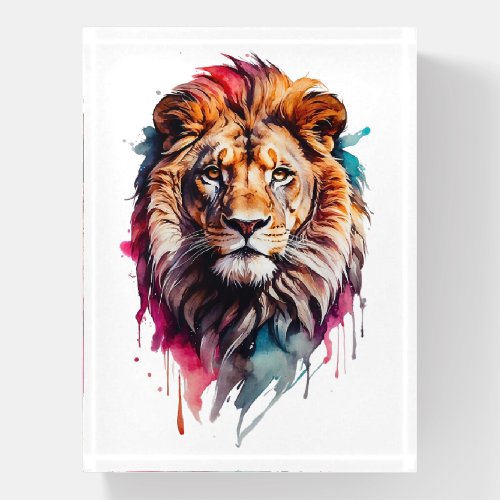 Watercolor Male Lion Cat Splatter Art Portrait  Paperweight