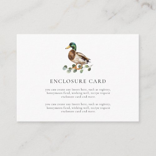 Watercolor Mallard Duck Baby Shower Custom Enclosure Card