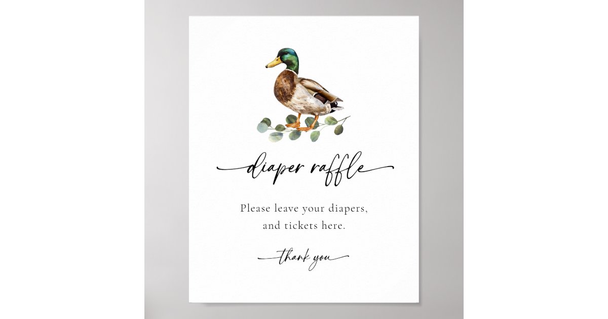 Watercolor Mallard Duck Baby Shower Diaper Raffle Poster | Zazzle