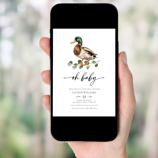 Watercolor Mallard Duck Baby Shower Invitation (Front Digital)