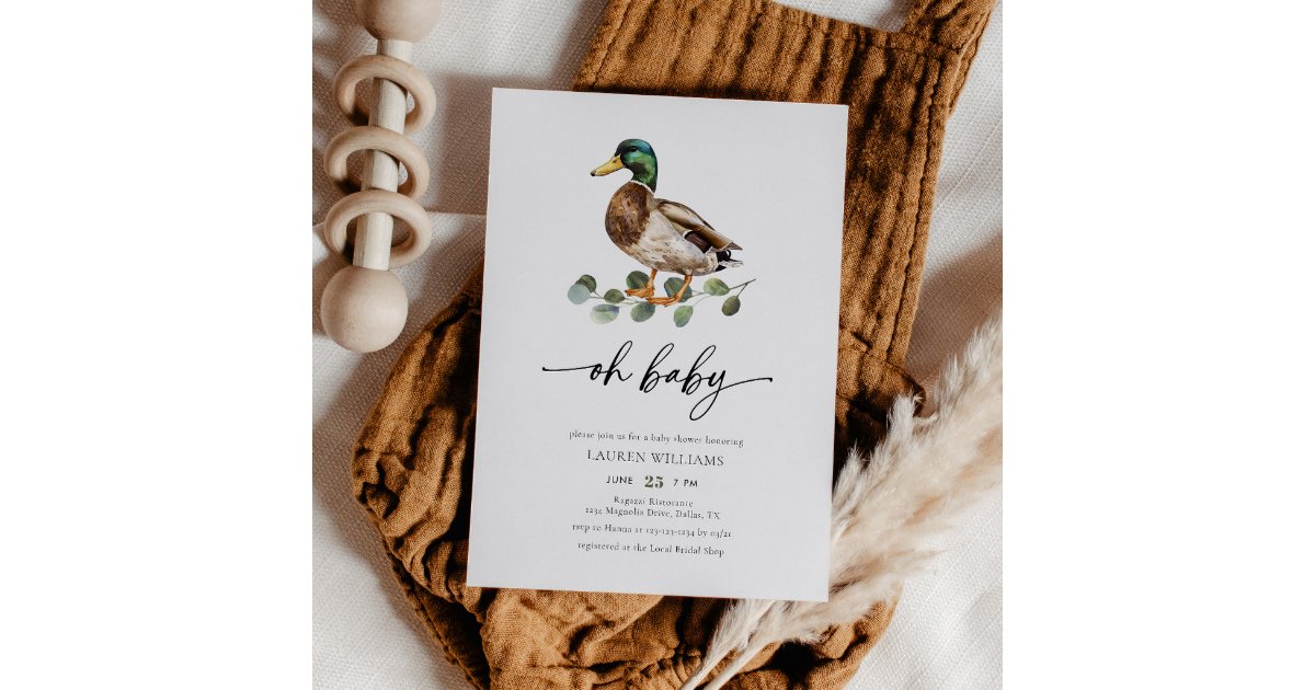 Watercolor Mallard Duck Baby Shower Invitation | Zazzle