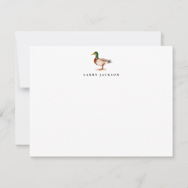 Watercolor Mallard Personalized Flat Note Card (Front)