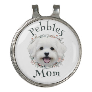 Watercolor Maltese and Floral Wreath Golf Hat Clip