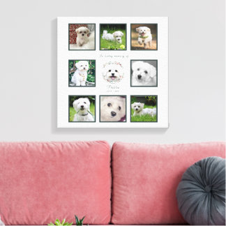 Watercolor Maltese and Floral Wreath Memorial Canvas Print