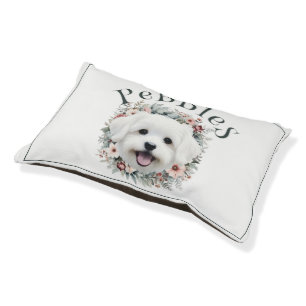 Watercolor Maltese and Floral Wreath Pet Bed