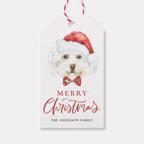 Watercolor Maltese Dog Merry Christmas Gift Tags