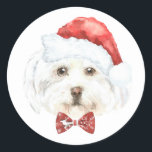 Watercolor Maltese in Santa Hat Christmas Classic Round Sticker<br><div class="desc">Merry Christmas! Add a festive accent to your cards,  invitations and envelopes with this customizable Christmas sticker. It features a watercolor Maltese wearing a Santa hat. Personalize this cute Christmas sticker by adding your details. This Maltese dog Christmas sticker is available on other cardstock.</div>