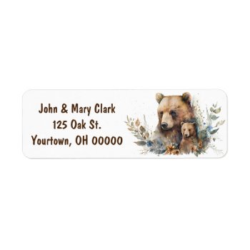 Watercolor Mama Bear And Cub Label by dryfhout at Zazzle