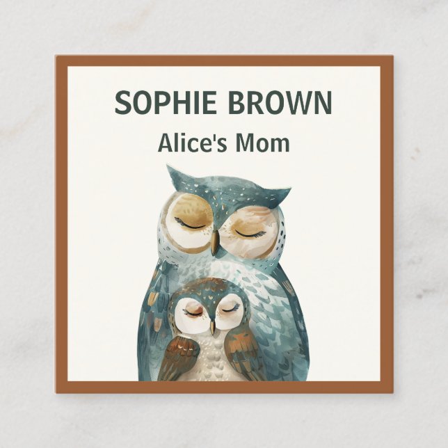 Watercolor Mama Owl& Owlet Mommy Calling Card (Front)