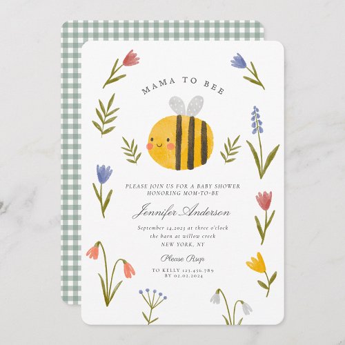 Watercolor Mama to bee Wildflowers Baby Shower Invitation