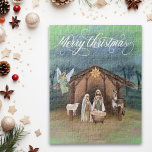 Watercolor Manager Nativity Christmas Scene  Jigsaw Puzzle<br><div class="desc">This design may be personalized by choosing the Edit Design option. You may also transfer onto other items. Contact me at colorflowcreations@gmail.com or use the chat option at the top of the page if you wish to have this design on another product or need assistance. See more of my designs...</div>