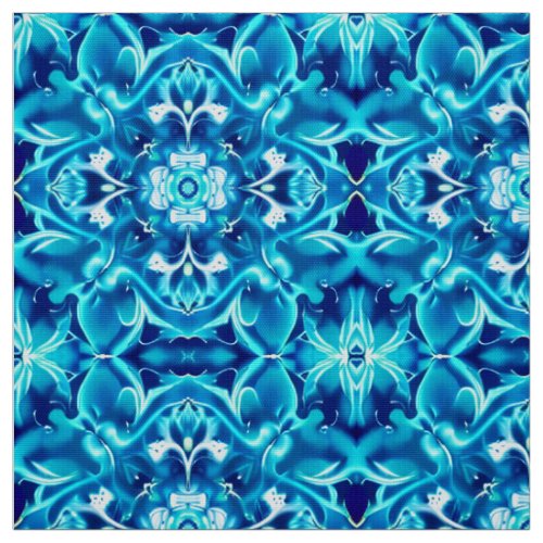 Watercolor Mandala Flower in Shades of Indigo Blue Fabric