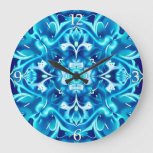 Watercolor Mandala Flower in Shades of Indigo Blue Large Clock