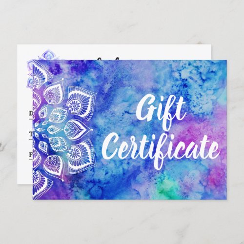 Watercolor Mandala Holistic Gift Certificate Card