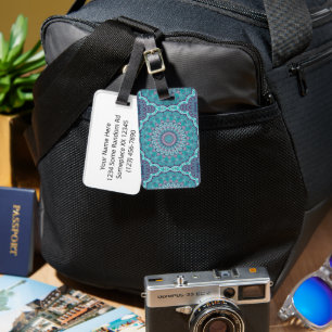 Watercolor Mandala in Teal and Purple Luggage Tag