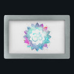 *~* Watercolor Mandala Lotus OM  AUM Symbol Belt Buckle<br><div class="desc">* An OM AUM Symbol Lotus Watercolor Mandala on a white background rectangle shape belt buckle. The mandala colors are turquoise, purples blues and pinks* Here for you is a strikingly beautiful new age metaphysically spiritually inclined eye-catching design likely to inspire meditation and calm contemplation. It can make a perfect...</div>