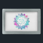*~* Watercolor Mandala Lotus OM  AUM Symbol Belt Buckle<br><div class="desc">* An OM AUM Symbol Lotus Watercolor Mandala on a white background rectangle shape belt buckle. The mandala colors are turquoise, purples blues and pinks* Here for you is a strikingly beautiful new age metaphysically spiritually inclined eye-catching design likely to inspire meditation and calm contemplation. It can make a perfect...</div>